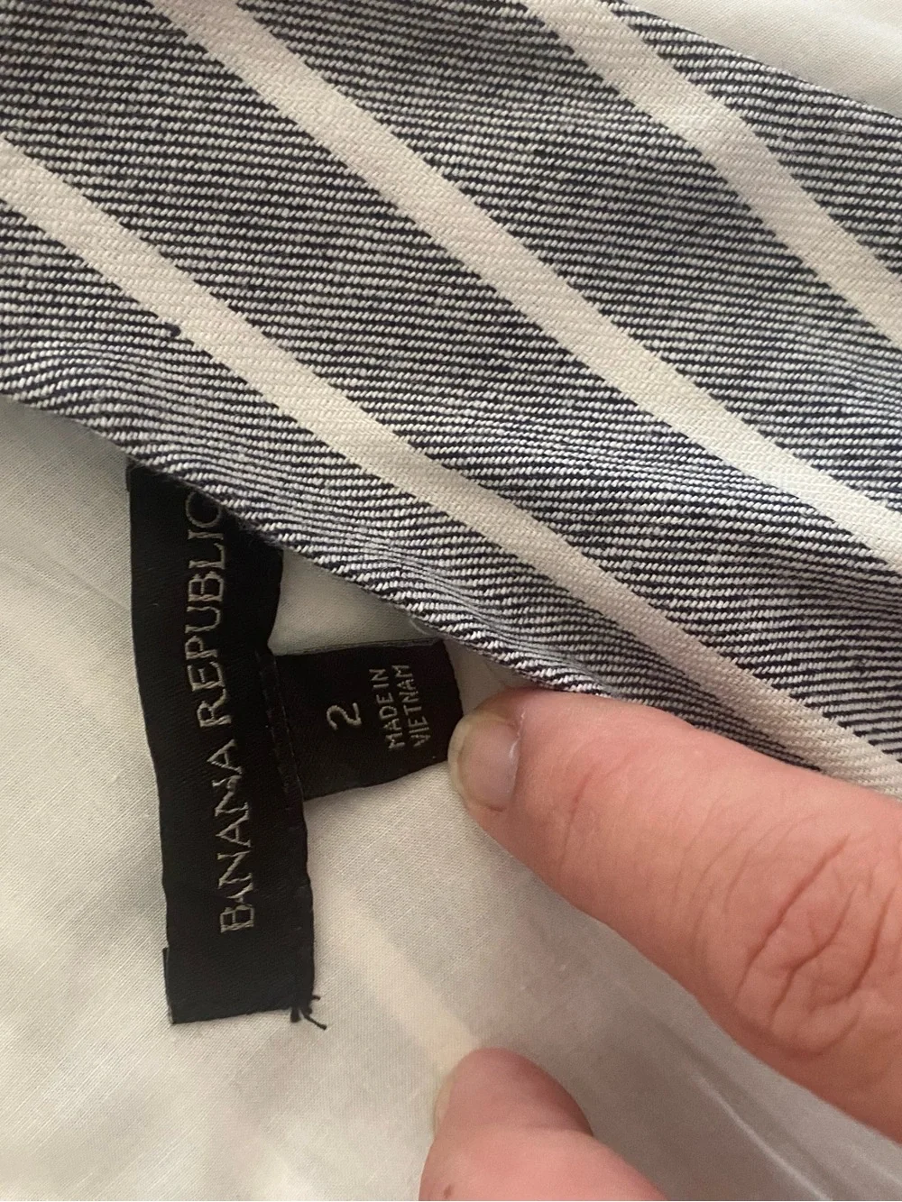 Banana Republic Gray and White Striped V-Neck Wrap Midi Dress